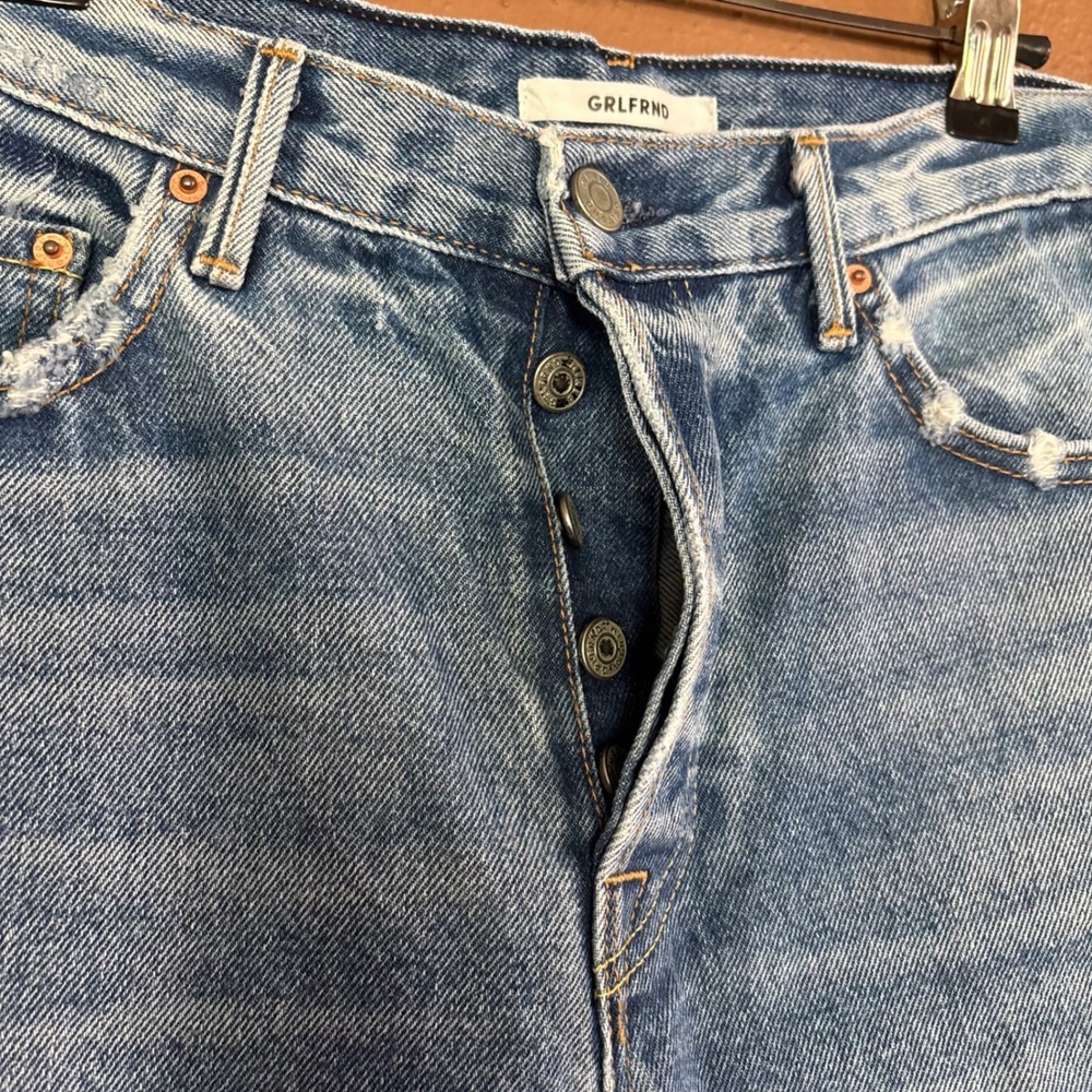 GRLFRND Helena High Rise Straight Leg Two Tone Distressed Jeans Size 28 Blue - Picture 6 of 10